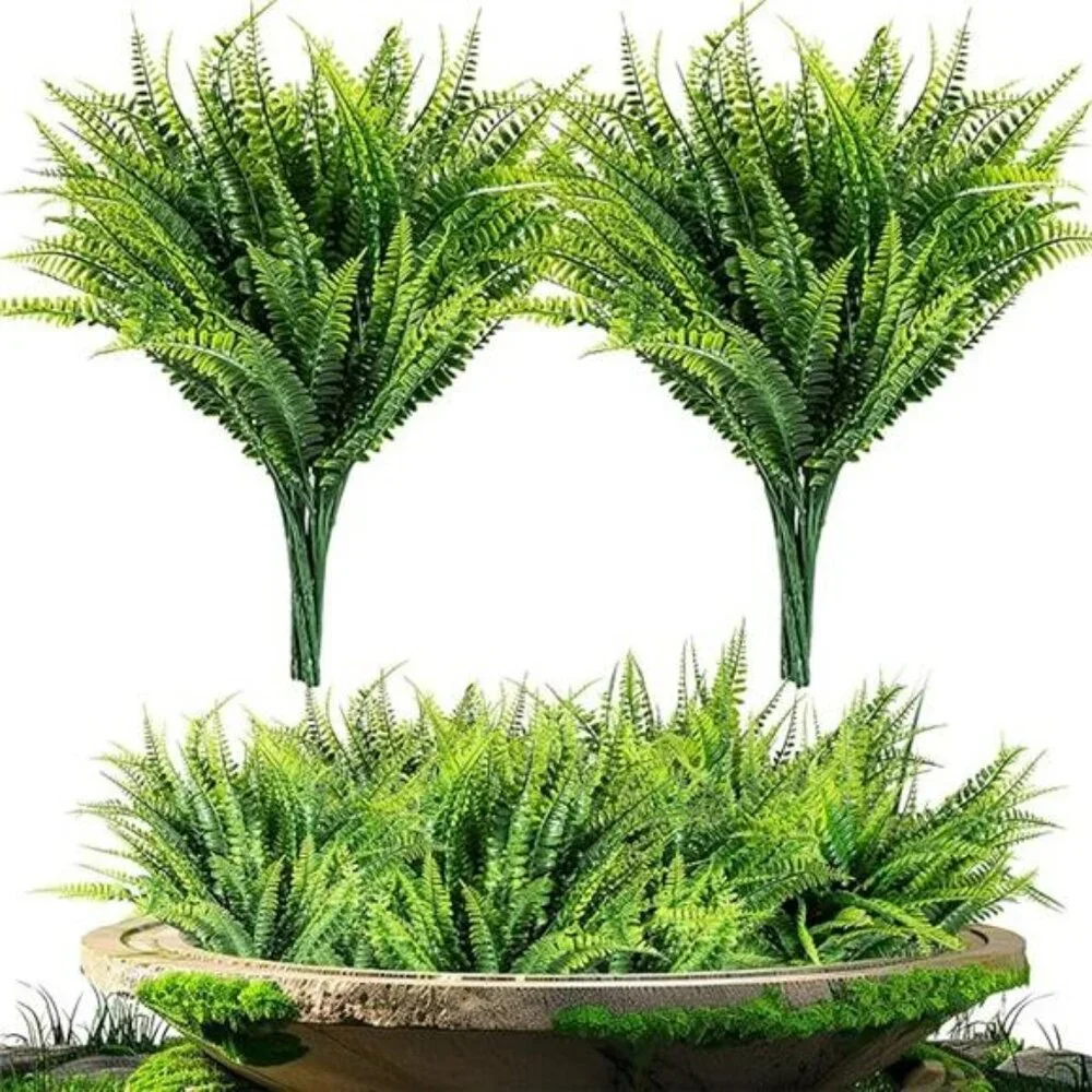 Artificial Fern Plants UV Resistant Outdoor Indoor Faux Greenery Decor Set of 10